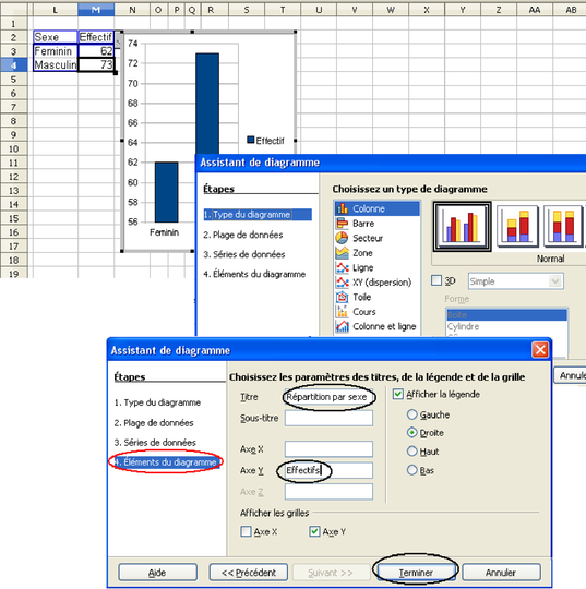 Figure 5.2 : Utilisation de l'assistant d'OpenOffice pour la réalisation d'un diagramme « colonne »