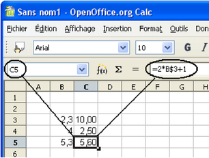 Figure 2.13 : Une cellule contenant une formule avec une référence à une autre formule