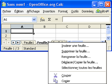 Figure 2.4 : L'insertion de feuilles supplémentaires sous OpenOffice 2.4