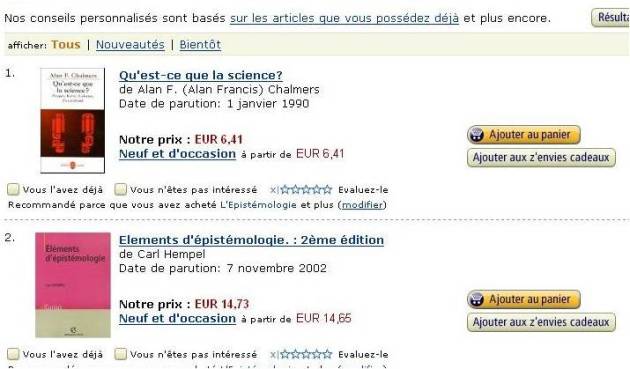 Copie d'écran du site Amazon.com