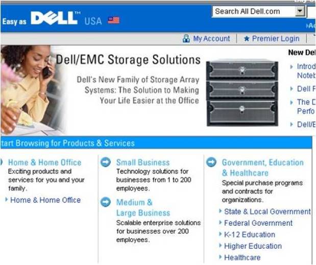 Copie d'écran du site Dell