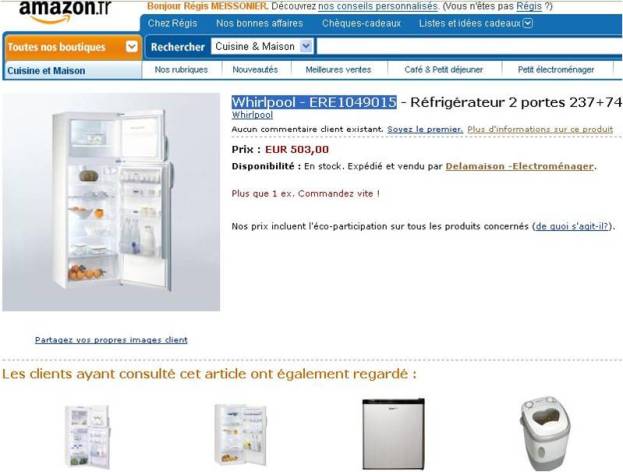 Copie d'écran du site Amazon.fr