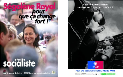 Marketing politique : visuels des campagnes d'affichage du Parti Socialiste et de l'UMP