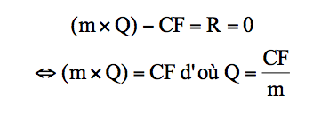 (mxQ)-CF=R=0 <=> (mxQ)=CF d'où Q=CF/m