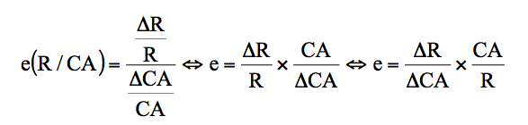 e(R/CA) = (dR/R)/(dCA/CA) <=> e = dR/R × CA/dCA <=> e = dR/CA × CA/R
